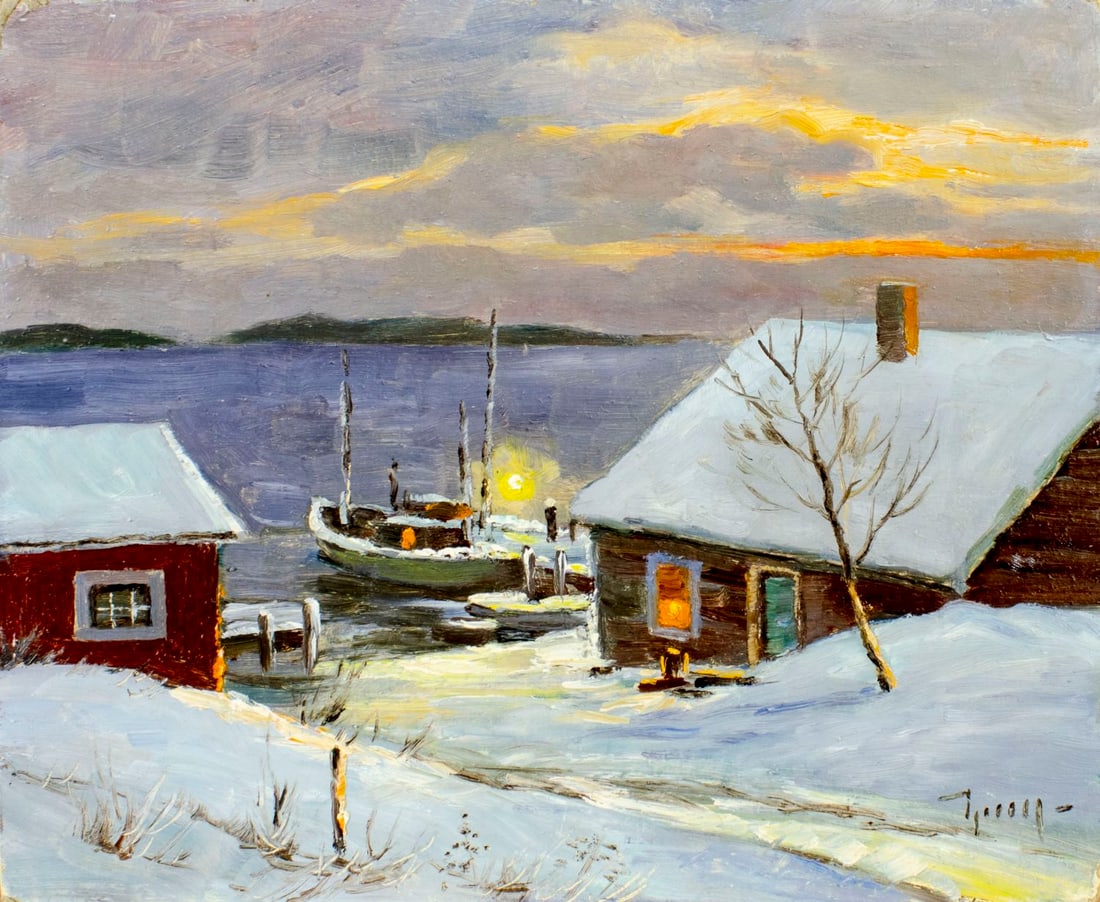 Vintage mid 20C American oil painting signed (1 of 12)