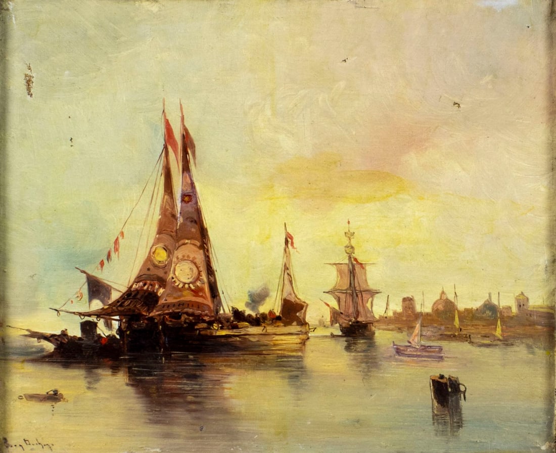 Antique 19C French oil painting signed (1 of 13)