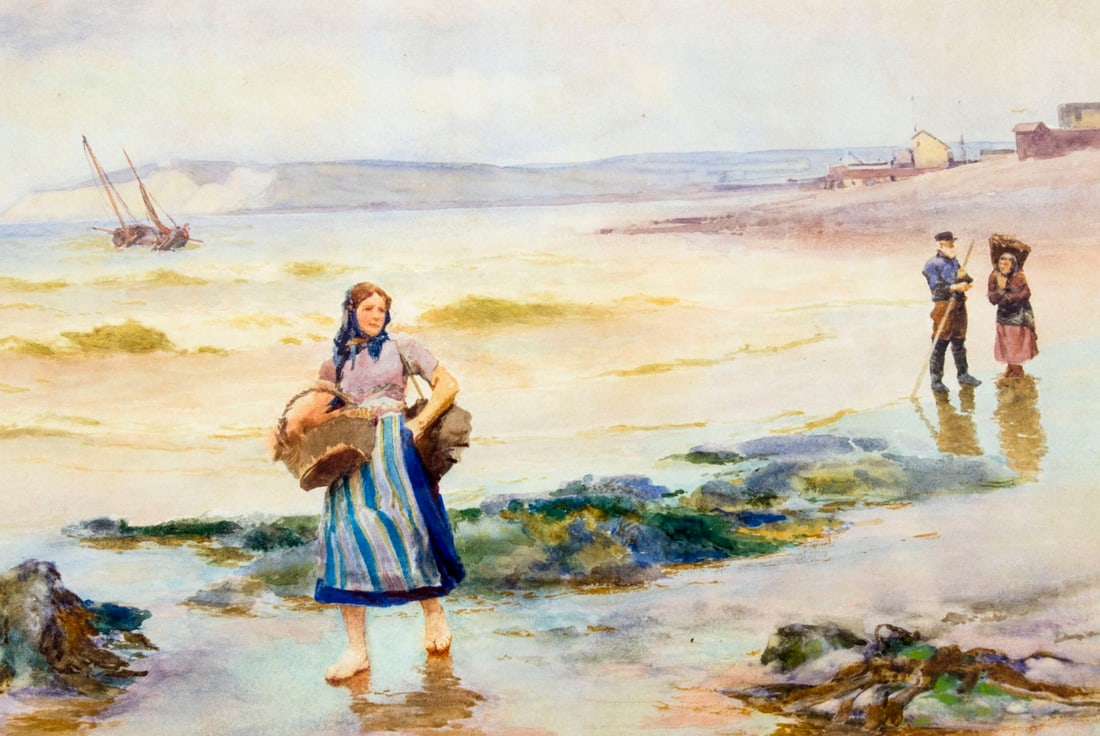 John Arthur Fraser (NY,Canada,1838-1898) watercolor painting antique: ARTIST: John Arthur Fraser (New York, Canadian, 1838 - 1898) TITLE: Coastal Scene MEDIUM: watercolor on paper CONDITION: Some age toning. Framed under glass. Wear to frame. ART SIZE: 19 x 28 inches /