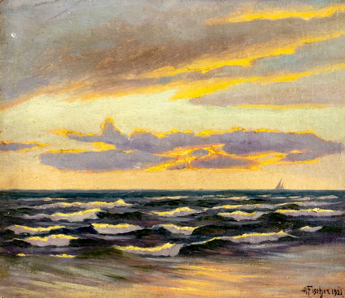 A Fisher (US,early 20C) oil painting antique (1 of 12)