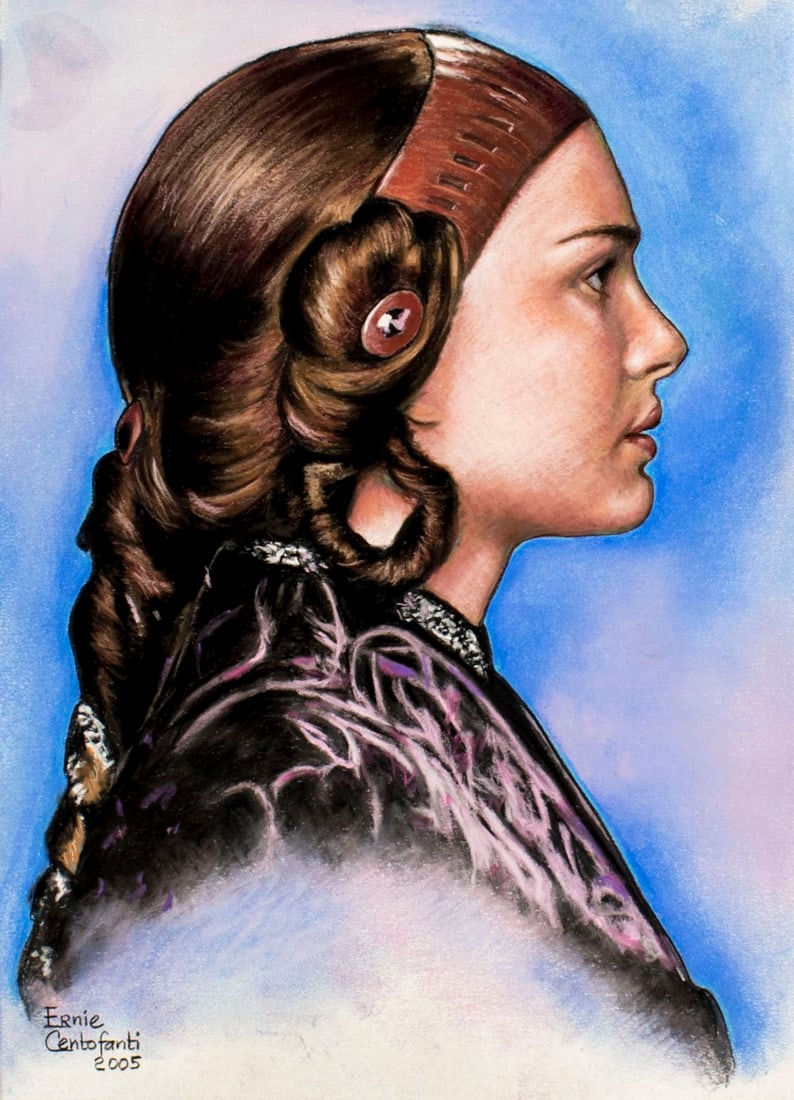 Ernie Centofanti (CA,b 1956) pastel painting: ARTIST: Ernie Centofanti (California, born 1956) NAME: Illustration - Star Wars YEAR: 2005 MEDIUM: pastel on paper CONDITION: Very good. SIGHT SIZE: 16 x 12 inches / 40 x 30 cm MAT SIZE: 20 x 16 inche