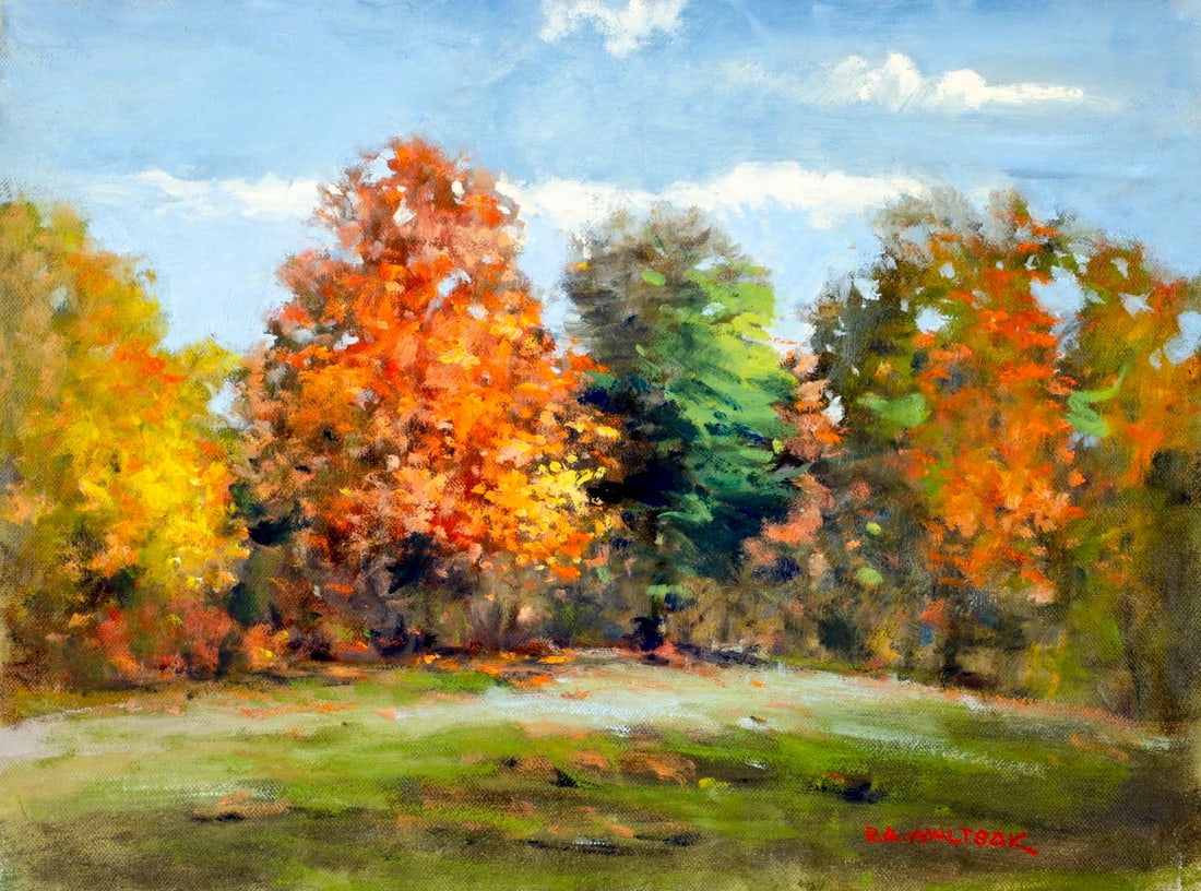 Robert Waltsak (NJ,b 1944) oil painting: ARTIST: Robert Alan Waltsak (New Jersey, born 1944) TITLE: Autumn Forest Landscape MEDIUM: oil on canvas CONDITION: Few minor scratches along edges. No visible inpaint under UV light. ART SIZE: 18 x 2