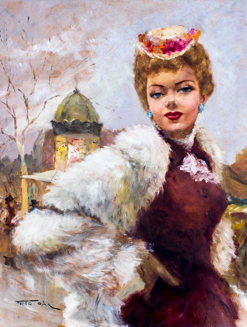 Pal Fried (NY,CA,Hungary,1893-1976) oil painting: ARTIST: Pal Fried (New York, California, Hungarian, 1893 - 1976) NAME: Joan (titled on verso) MEDIUM: oil on board CONDITION: Minor damages to corners. No visible inpaint under UV light. SIGHT SIZE: 2