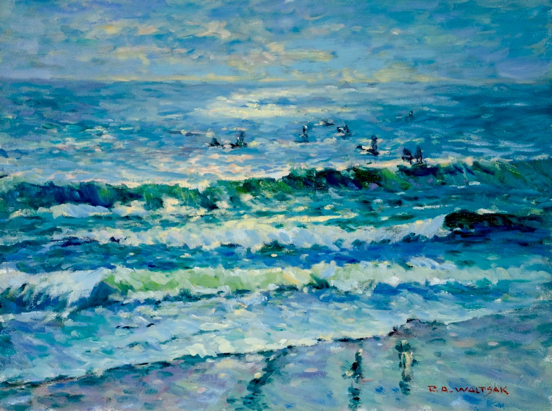 Robert Waltsak (NJ,b 1944) oil painting: ARTIST: Robert Alan Waltsak (New Jersey, born 1944) TITLE: Seascape YEAR: 2015 MEDIUM: oil on canvas CONDITION: Very good. No visible inpaint under UV li
