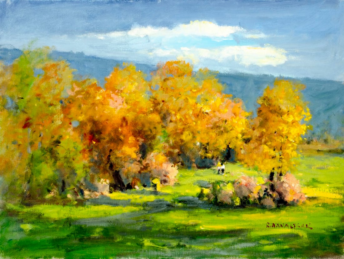 Robert Waltsak (NJ,b 1944) oil painting: ARTIST: Robert Alan Waltsak (New Jersey, born 1944) TITLE: Autumn Landscape MEDIUM: oil on canvas CONDITION: Overall good. No visible inpaint under UV light. Normal wear alo