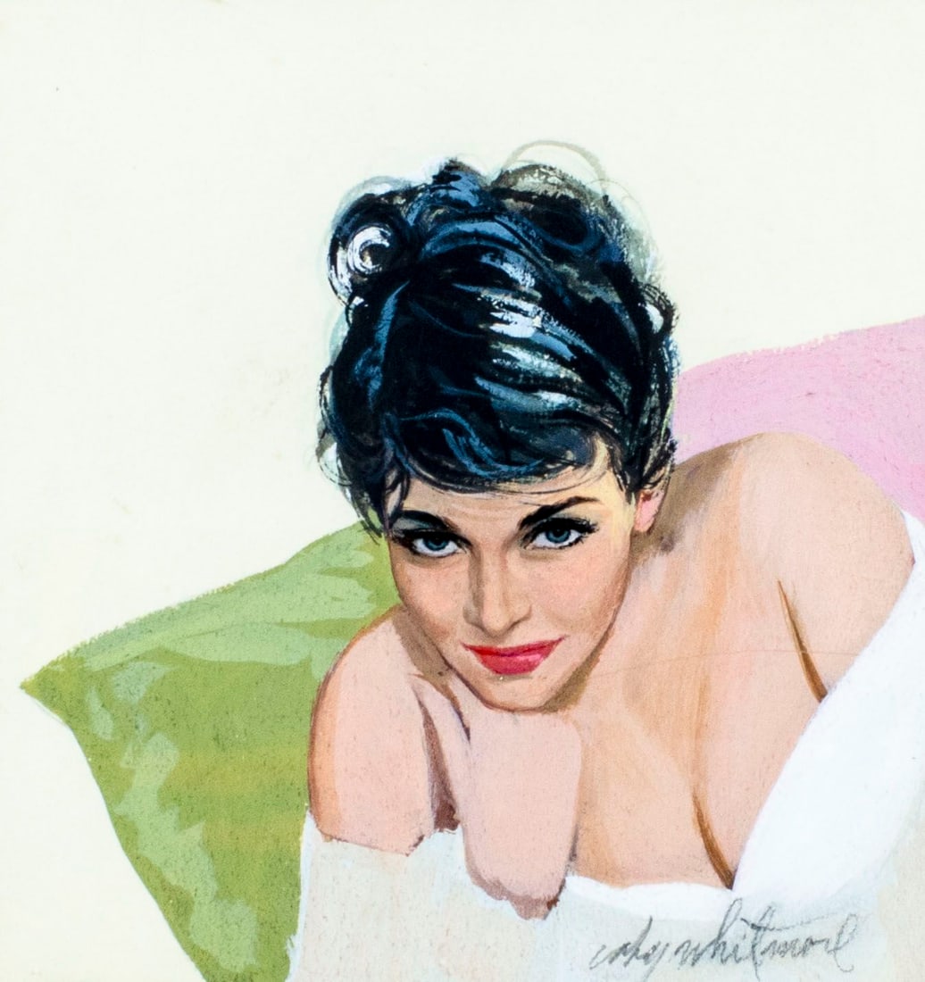 Coby Whitmore (NY,SC,OH,1913-1988) gouache painting: ARTIST: Coby (M Coburn) Whitmore (New York, South Carolina, Ohio, 1913 - 1988) TITLE: Illustration MEDIUM: gouache on paper. Paper applied to board. CONDITION: Few faint scr