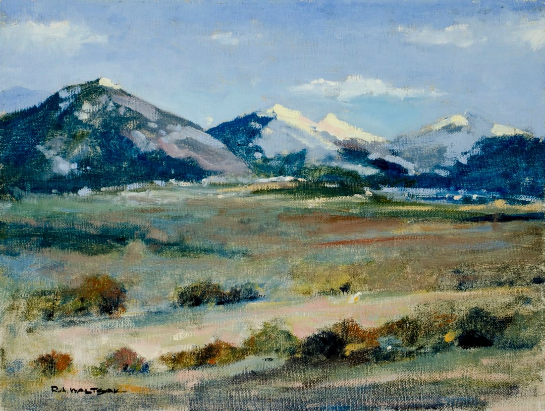 Robert Waltsak (NJ,b 1944) oil painting: ARTIST: Robert Alan Waltsak (New Jersey, born 1944) TITLE: Mountain Landscape MEDIUM: oil on canvas CONDITION: Minor paint losses. No visible inpaint under UV light. Normal
