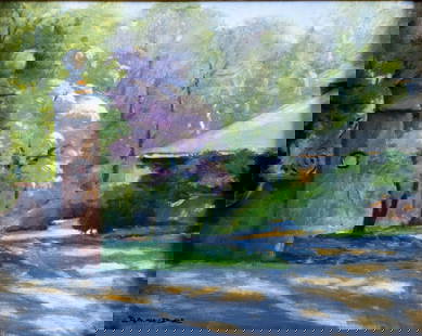 Robert Waltsak (NJ,b 1944) oil painting: ARTIST: Robert Alan Waltsak (New Jersey, born 1944) TITLE: Garden Landscape MEDIUM: oil on canvas CONDITION: Few minor scratches/paint losses. No visible inpaint under UV light. ART SIZE: 16 x 20