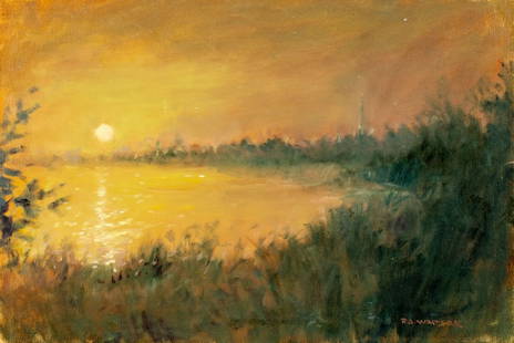 Robert Waltsak (NJ,b 1944) oil painting: ARTIST: Robert Alan Waltsak (New Jersey, born 1944) TITLE: Mantoloking, NJ (titled on verso) YEAR: 2019 MEDIUM: oil on canvas board CONDITION: Few small scratches/paint losses mostly along edges. No