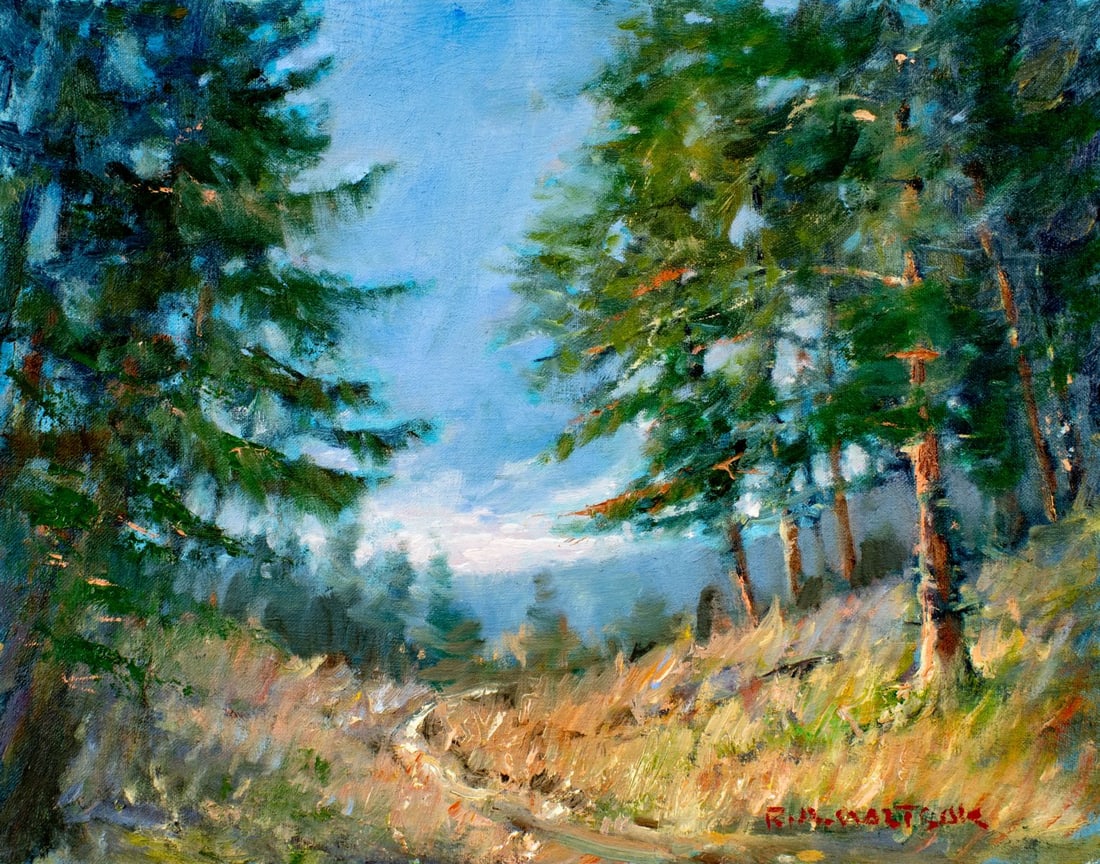 Robert Waltsak (NJ,b 1944) oil painting: ARTIST: Robert Alan Waltsak (New Jersey, born 1944) TITLE: Forest Landscape MEDIUM: oil on canvas board CONDITION: Very good. No visible inpaint under UV light. A