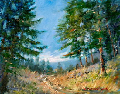 Robert Waltsak (NJ,b 1944) oil painting: ARTIST: Robert Alan Waltsak (New Jersey, born 1944) TITLE: Forest Landscape MEDIUM: oil on canvas board CONDITION: Very good. No visible inpaint under UV light. ART SIZE: 13 x 16 inches / 33 x 40 cm