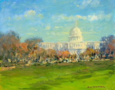 Robert Waltsak (NJ,b 1944) oil painting: ARTIST: Robert Alan Waltsak (New Jersey, born 1944) TITLE: Cityscape MEDIUM: oil on board CONDITION: Very good. No visible inpaint under UV light. Normal wear along edges. ART SIZE: 14 x 18 inches /