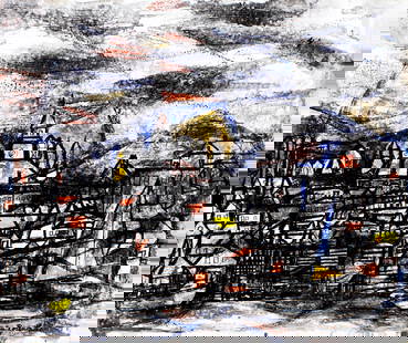 Martin Rosenthal (NY,MA,1899-1974) oil painting: ARTIST: Martin Rosenthal (New York, Massachusetts, 1899 - 1974) TITLE: Abstract Cityscape YEAR: 1965 MEDIUM: oil on paper CONDITION: Very good. No visible inpaint under UV light. ART SIZE: 14 x 17