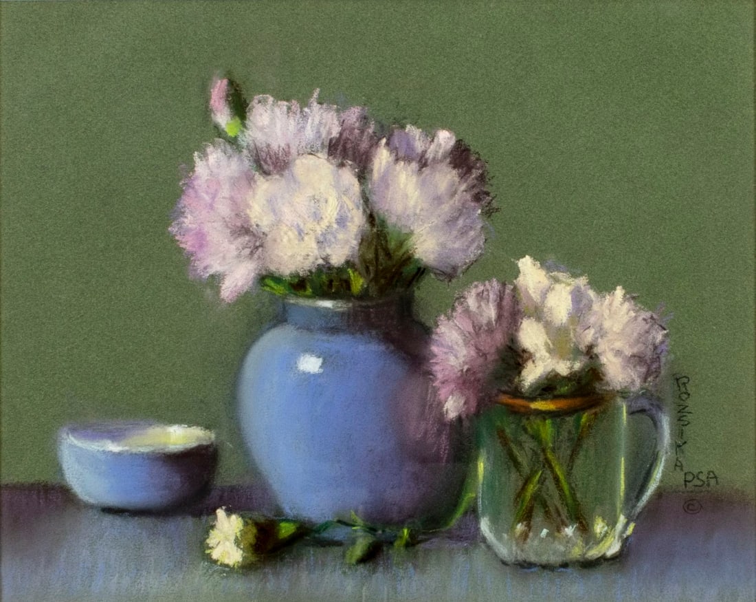 Rozsika Hetyei Ascenzi (NY,1917-2007) pastel painting: ARTIST: Rozsika Hetyei Ascenzi (New York, 1917 - 2007) TITLE: Still Life with Carnations (titled on label) YEAR: circa 2004 MEDIUM: pastel on paper CONDITION:</