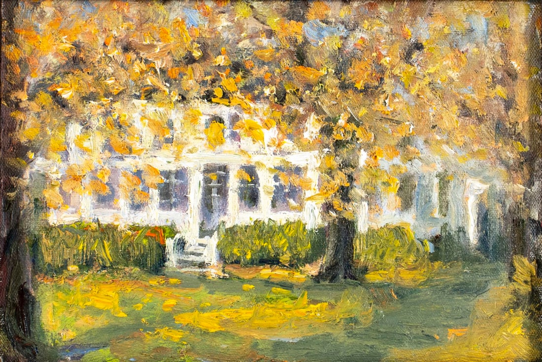 Robert Waltsak (NJ,b 1944) oil painting: ARTIST: Robert Alan Waltsak (New Jersey, born 1944) TITLE: Autumn Cityscape MEDIUM: oil on canvas board CONDITION: Very good. No visible inpaint under UV light. A