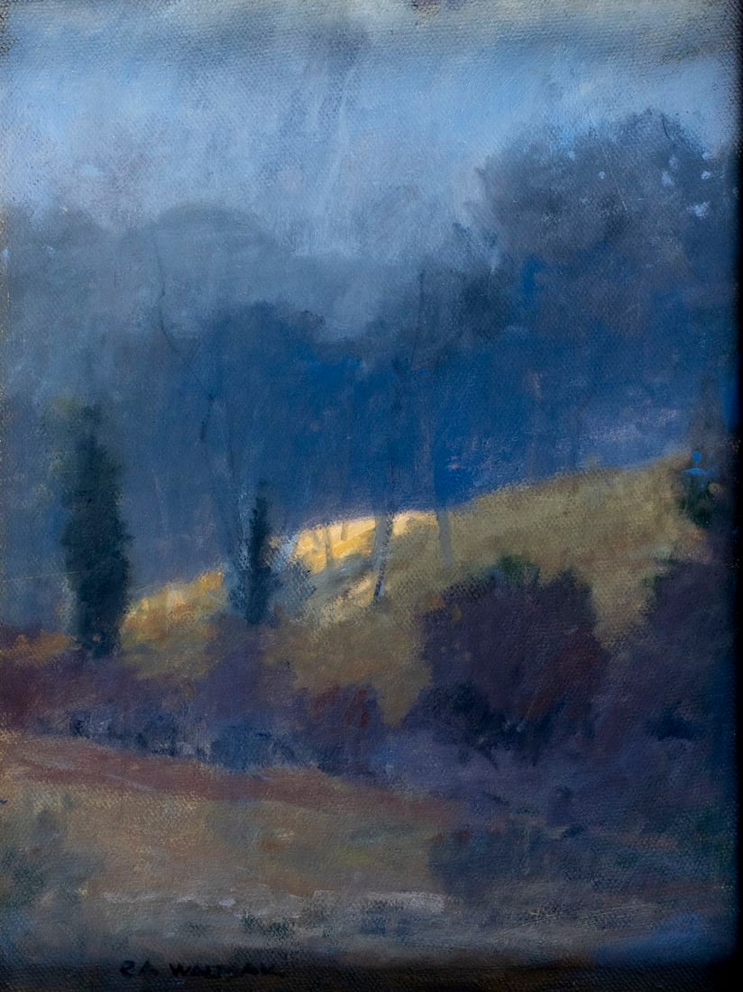 Robert Waltsak (NJ,b 1944) oil painting: ARTIST: Robert Alan Waltsak (New Jersey, born 1944) TITLE: Autumn Forest Landscape MEDIUM: oil on canvas board CONDITION: Few minor scratches/paint losses. No visible inpain