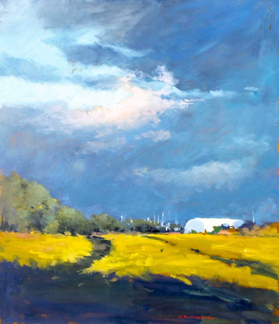 Robert Waltsak (NJ,b 1944) oil painting: ARTIST: Robert Alan Waltsak (New Jersey, born 1944) TITLE: Countryside Landscape MEDIUM: oil on board CONDITION: Few very minor scratches/paint losses. No visible inpaint un