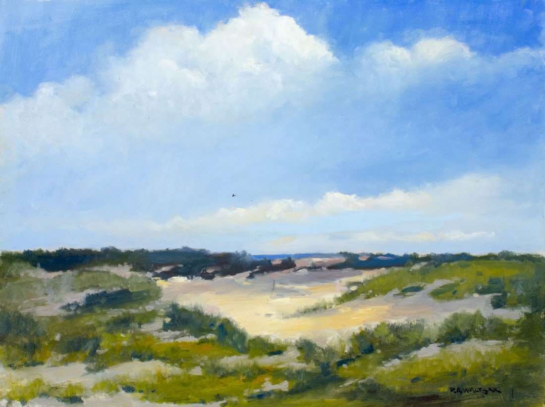 Robert Waltsak (NJ,b 1944) oil painting: ARTIST: Robert Alan Waltsak (New Jersey, born 1944) TITLE: Coastal Landscape MEDIUM: oil on board CONDITION: Few small faint scratches. No visible inpaint under UV light. No