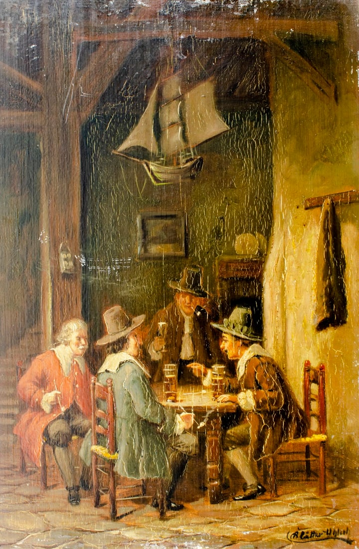 Antique early 20C German oil painting signed (1 of 12)