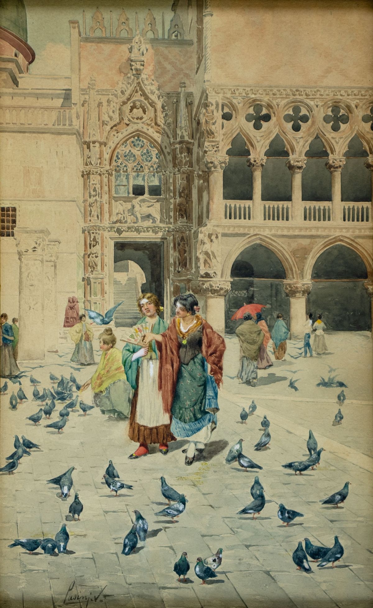 Vittorio Pasini (Italy,19C) watercolor painting antique (1 of 12)