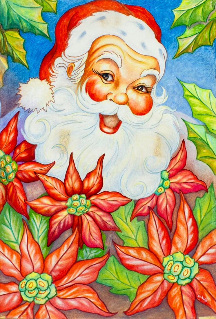 Joseph L Boyd (LA,20C) watercolor painting: ARTIST: Joseph L Boyd (Louisiana, 20 century) TITLE: Illustration - Santa Claus MEDIUM: watercolor on paper CONDITION: Two minor tears to upper and lower edges. Some paint l
