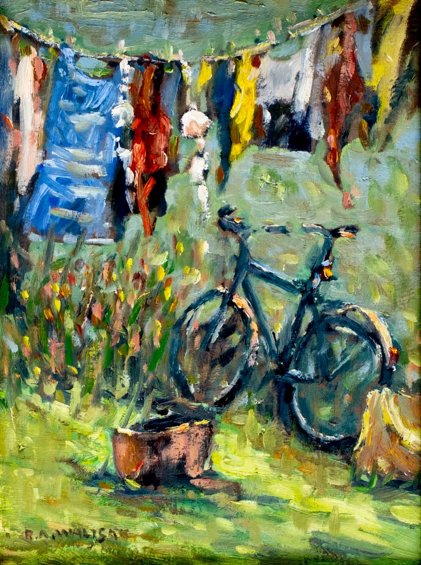 Robert Waltsak (NJ,b 1944) oil painting: ARTIST: Robert Alan Waltsak (New Jersey, born 1944) TITLE: Bike (titled on label) MEDIUM: oil on canvas CONDITION: Very good. No visible inpaint under UV light. A