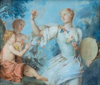 Antique 19C European pastel painting