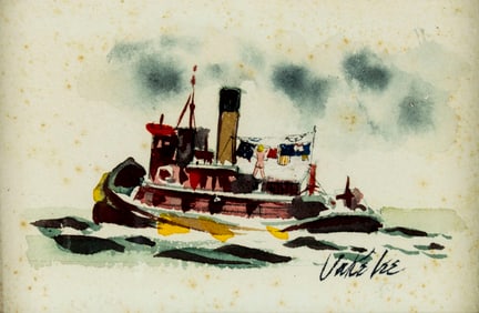Jake Lee (CA,1915-1991) watercolor painting 2-sided