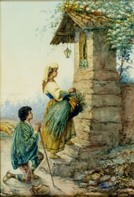 Carlo Ferranti (Italy,1840-1908) watercolor painting antique