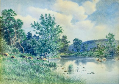 C Myron Clark (MA,1858-1925) watercolor painting antique