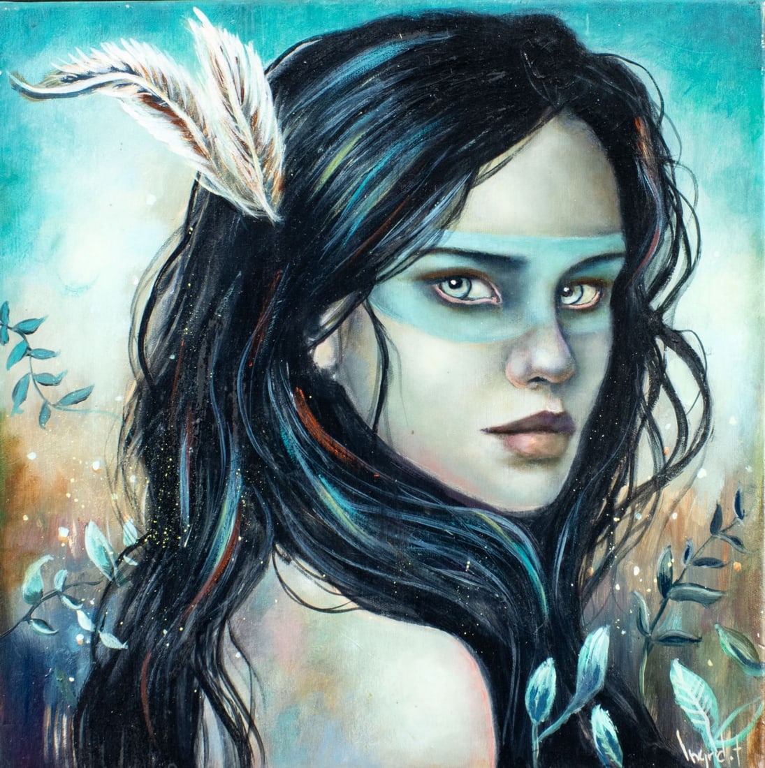 Ingrid Tusell Domingo (Spain,b 1978) acrylic painting: ARTIST: Ingrid Tusell Domingo (Spanish, born 1978) TITLE: Indian Summer YEAR: 2016 MEDIUM: acrylic on canvas CONDITION: Few minor paint losses along edge