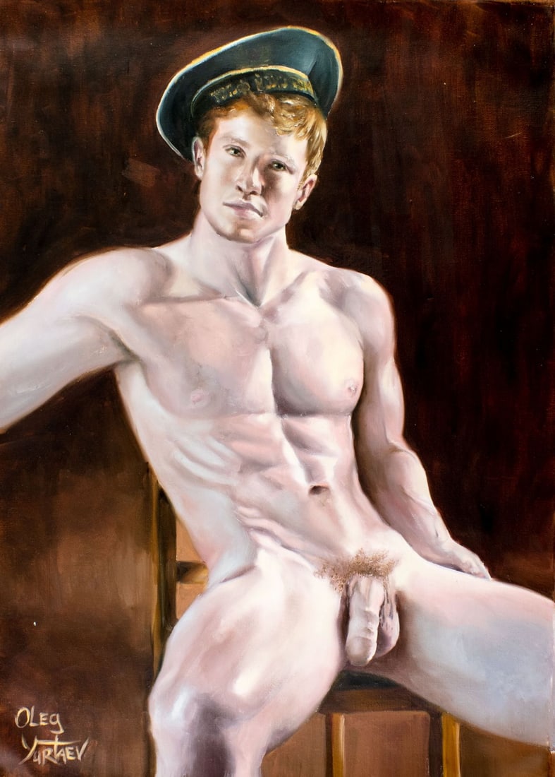 Oleg Yurtaev (Russia,b 1981) oil painting: ARTIST: Oleg Yurtaev (Russian, born 1981) TITLE: Male Nude - Sailor (titled on verso) MEDIUM: oil on canvas CONDITION: Unstretched (In-House stretching available). Very good
