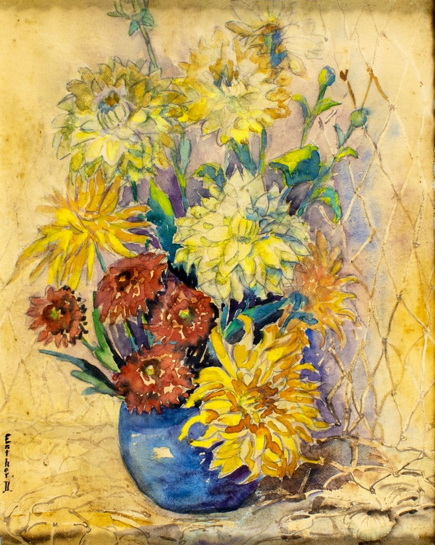 Antique early 20C American watercolor painting signed (1 of 12)