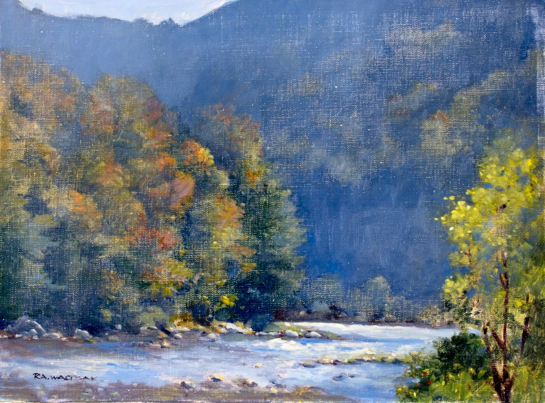 Robert Waltsak (NJ,b 1944) oil painting: ARTIST: Robert Alan Waltsak (New Jersey, born 1944) TITLE: Vermont Countryside (titled on stretcher) MEDIUM: oil on canvas CONDITION: Few minor paint losses. No visible inpa