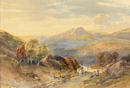 William Leighton Leitch (UK,1804-1883) watercolor painting antique: ARTIST: William Leighton Leitch (United Kingdom, 1804 - 1883) TITLE: Mountain Landscape with Figures YEAR: 1858 MEDIUM: watercolor on paper CONDITION: