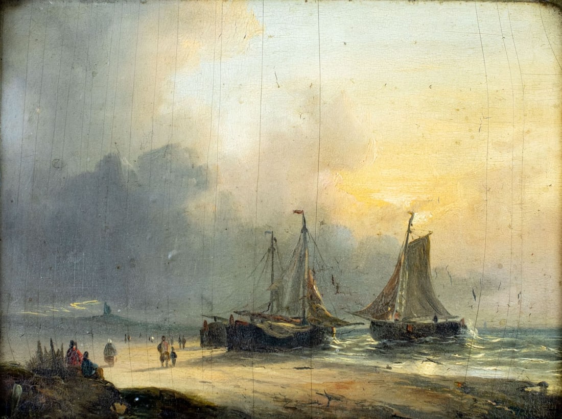 Antique mid 19C European oil painting signed (1 of 14)