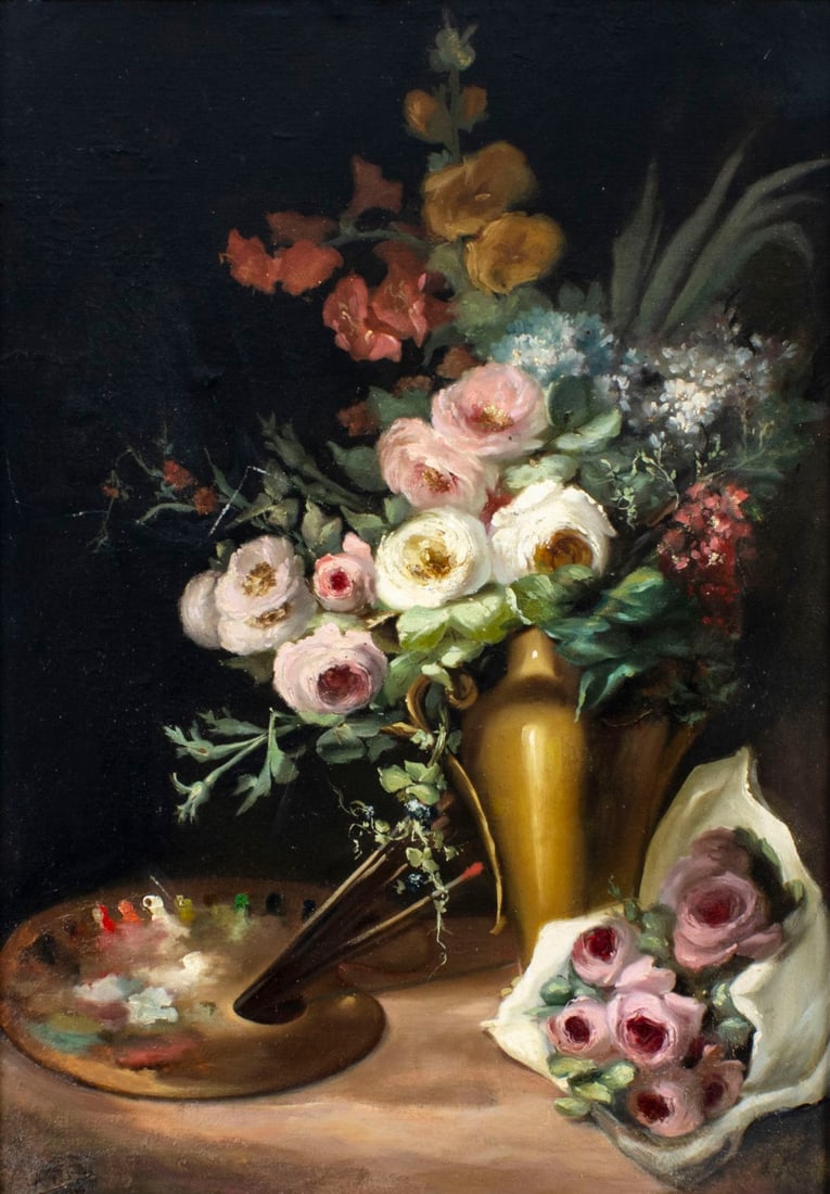 Antique 19C American oil painting signed (1 of 12)