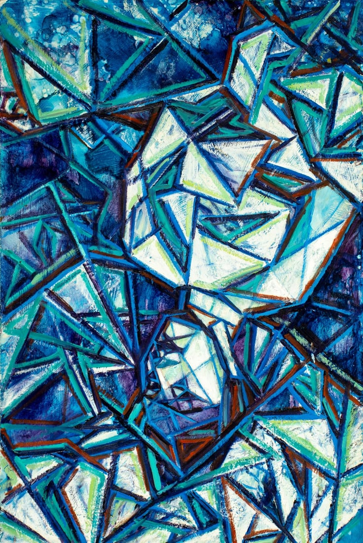Evelyn Metzger (NY,Brazil,1911-2007) oil painting: ARTIST: Evelyn Borchard Metzger (New York, Brazilian, 1911 - 2007) TITLE: Abstract Composition MEDIUM: oil on board CONDITION: Minor damage to the upper left corner. Few m