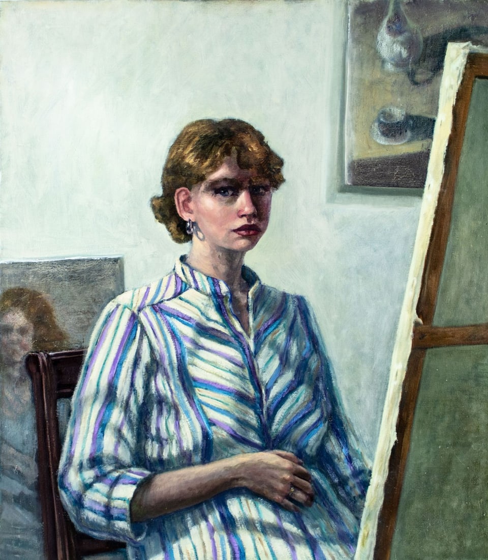 Vera Barnett (TX,PA,b 1957) oil painting: ARTIST: Vera Barnett (Texas, Pennsylvania, born 1957) TITLE: Portrait of Cecilia Beaux MEDIUM: oil on canvas CONDITION: Minor scratches/paint losses. No visible inpaint unde