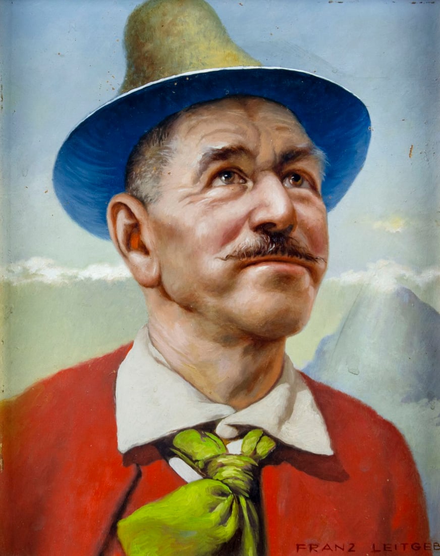 Franz Leitgeb (Austria,1911-1997) oil painting: ARTIST: Franz Leitgeb (Austrian, 1911 - 1997) TITLE: Portrait of Man MEDIUM: oil on board CONDITION: Small paint losses. No visible inpaint under UV light. Wear to frame.