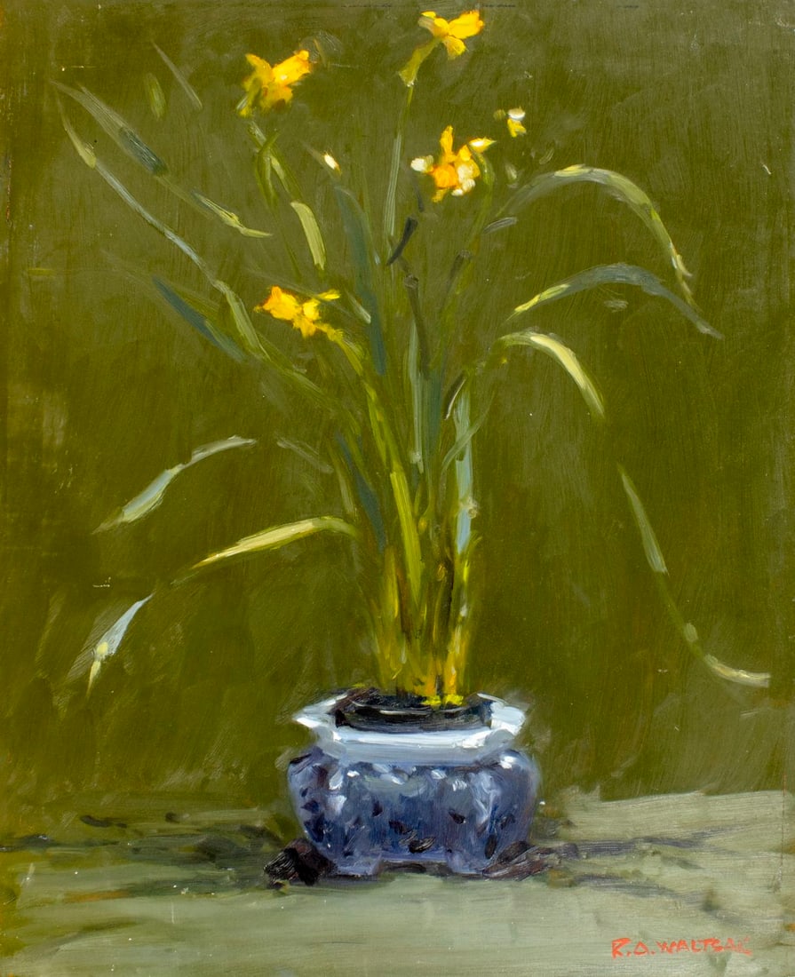 Robert Waltsak (NJ,b 1944) oil painting: ARTIST: Robert Alan Waltsak (New Jersey, born 1944) TITLE: Still Life with Flowers MEDIUM: oil on board CONDITION: Minor paint losses. No visible inpaint under UV light.