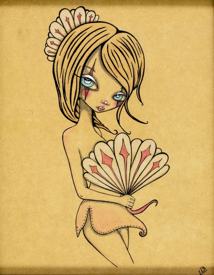Lea Barozzi (OR,20/21C) watercolor painting: ARTIST: Lea Barozzi (Oregon, 20/21 centuries) TITLE: Gin-Soaked Girl (titled on verso) YEAR: 2013 MEDIUM: ink and watercolor on paper CONDITION: Very goo