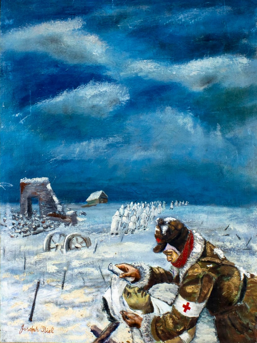 Joseph Biel (NY,Russia,1891-1943) oil painting antique: ARTIST: Joseph Biel (New York, Russian, 1891 - 1943) TITLE: On the Russan Frost (titled on stretcher) MEDIUM: oil on canvas CONDITION: Small scratches/paint losses. Some c
