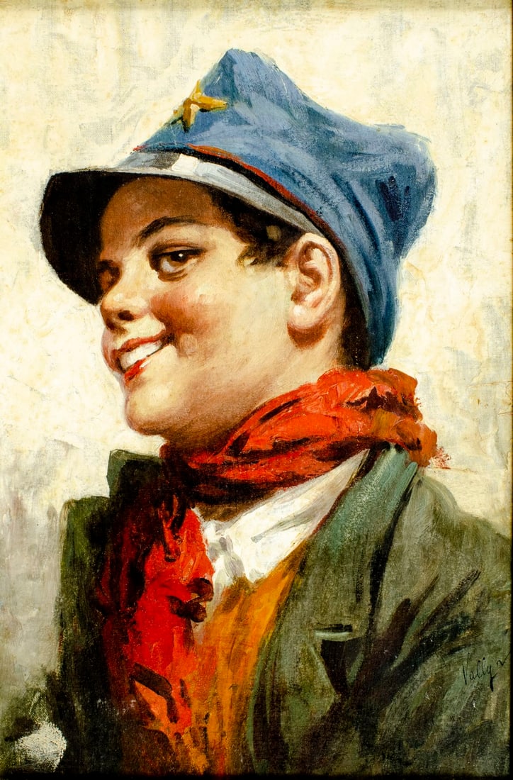 Felix Vally (Europe,1866-1954) oil painting: ARTIST: Felix Vally (European, 1866 - 1954) TITLE: Portrait of Boy MEDIUM: oil on canvas CONDITION: Relined. Few minor paint losses. Some craquelure. Some scattered inpain
