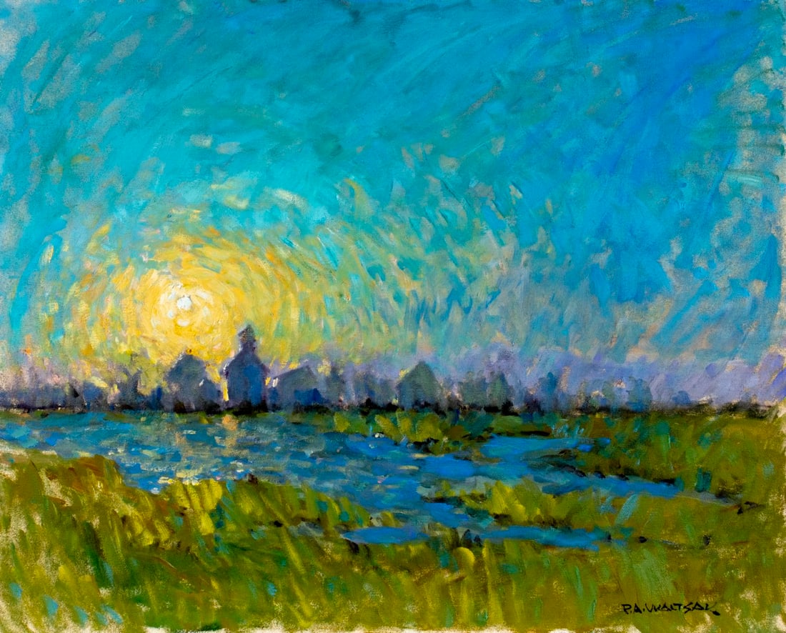 Robert Waltsak (NJ,b 1944) oil painting: ARTIST: Robert Alan Waltsak (New Jersey, born 1944) TITLE: Sunrise Landscape MEDIUM: oil on canvas CONDITION: Very good. No visible inpaint under UV light. ART SI
