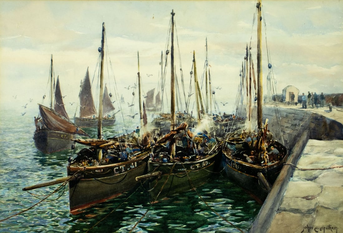 John Ernest Aitken (UK,1881-1957) watercolor painting (1 of 12)