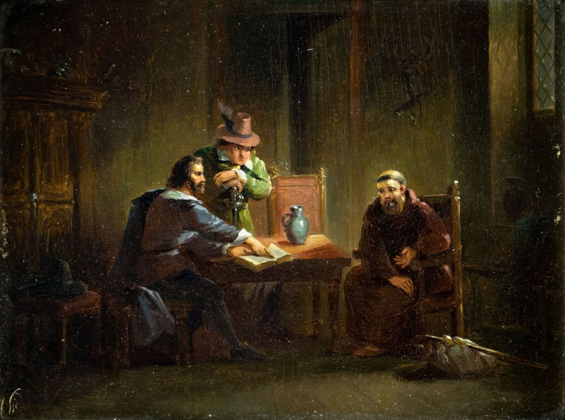 Antique early 20C European oil painting signed (1 of 14)