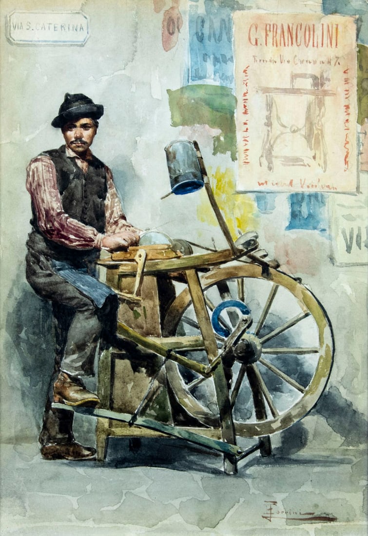 Ernesto Torrini (Italy,19C) watercolor painting antique (1 of 12)