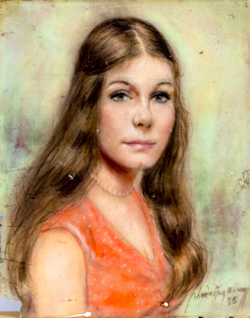 Antique early 20C American pastel painting (1 of 12)