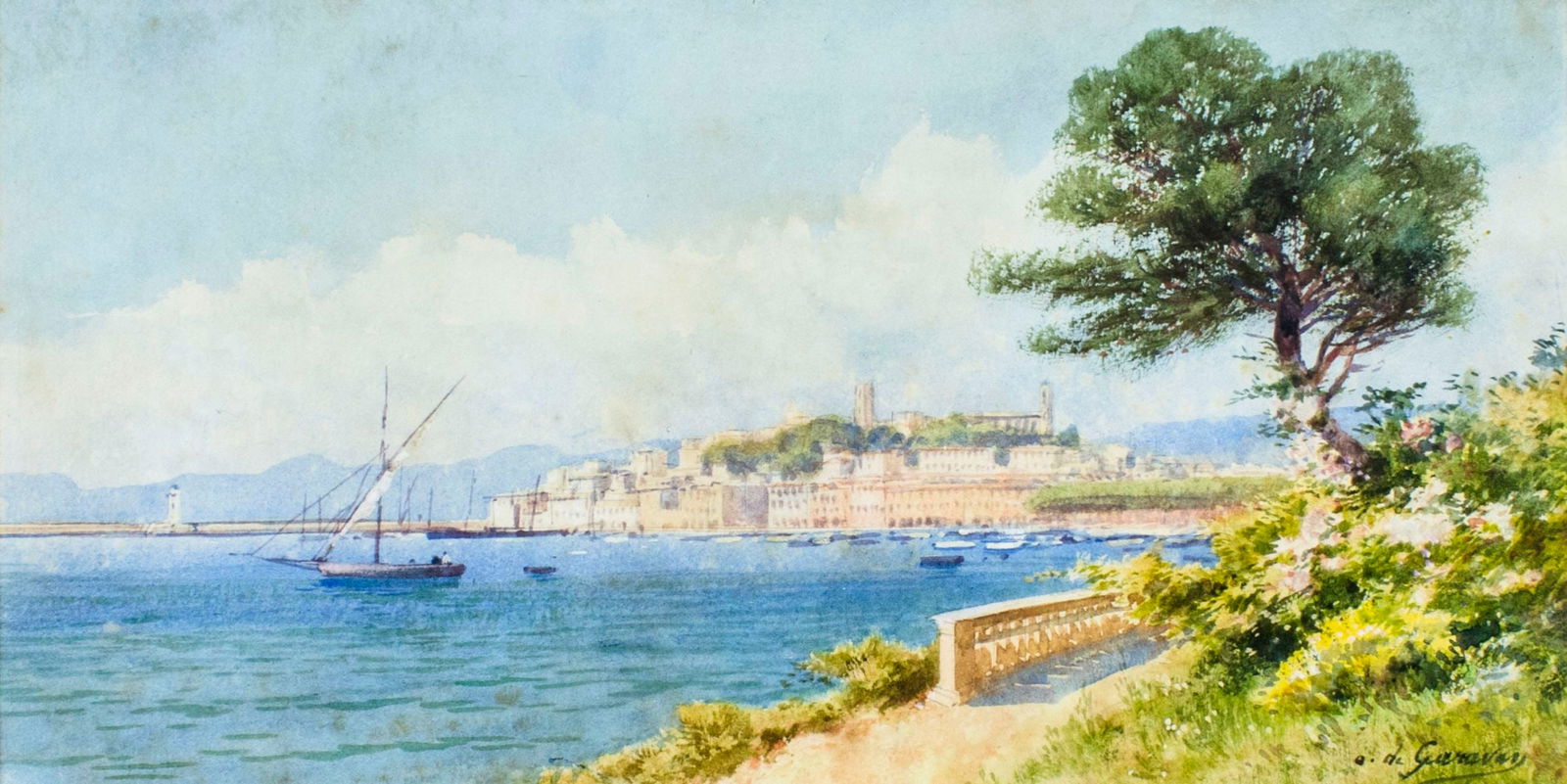 O De Garaven (France,early 20C) watercolor painting antique (1 of 11)